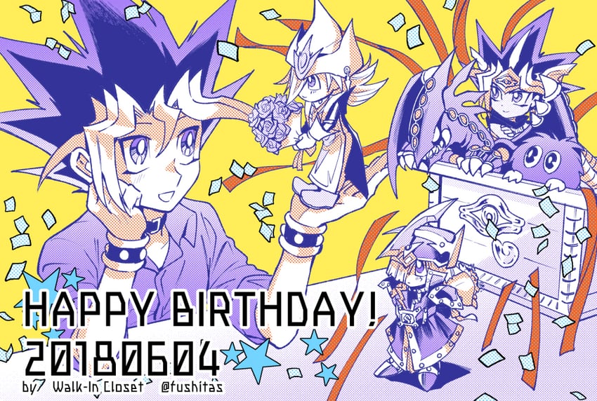 muto yugi, silent magician, kuriboh, atem, silent swordsman, and 4 more (yu-gi-oh!) drawn by fushitasu