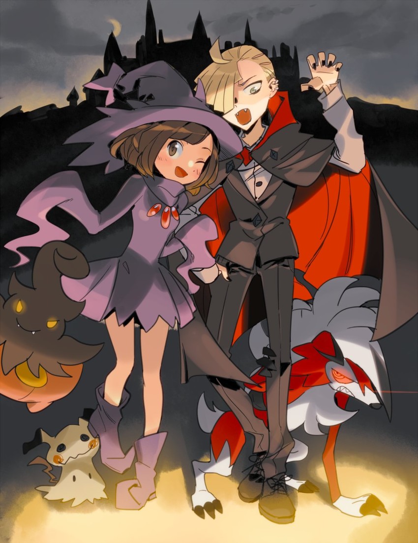 selene, mimikyu, gladion, mismagius, lycanroc, and 1 more (pokemon and 1 more) drawn by story_yin