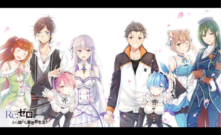 rem, emilia, ram, natsuki subaru, felix argyle, and 3 more (re:zero kara hajimeru isekai seikatsu) drawn by tolasakalin