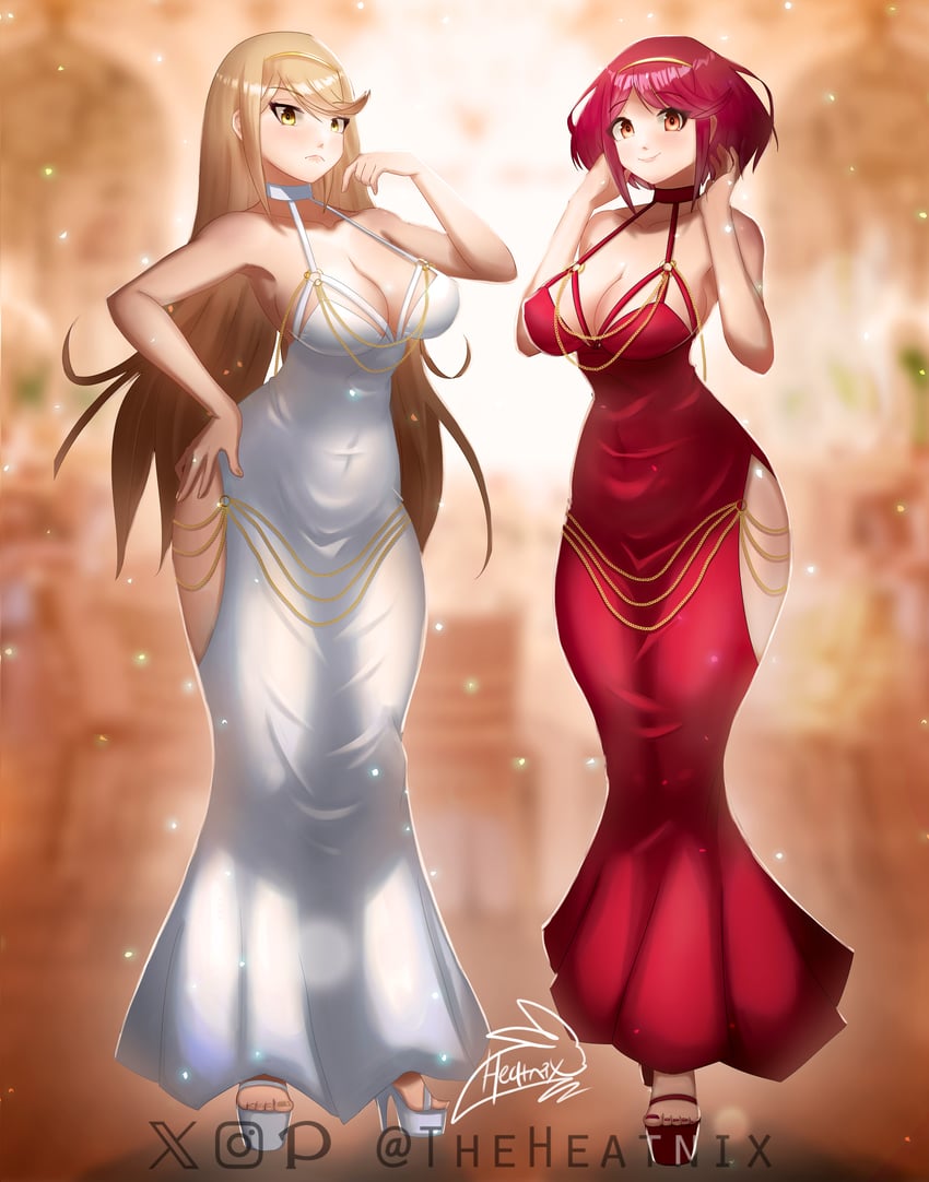 pyra and mythra (xenoblade chronicles and 1 more) drawn by theheatnix