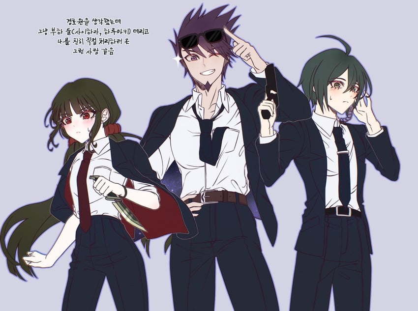 saihara shuichi, harukawa maki, and momota kaito (danganronpa and 1 more) drawn by jjigjjikk