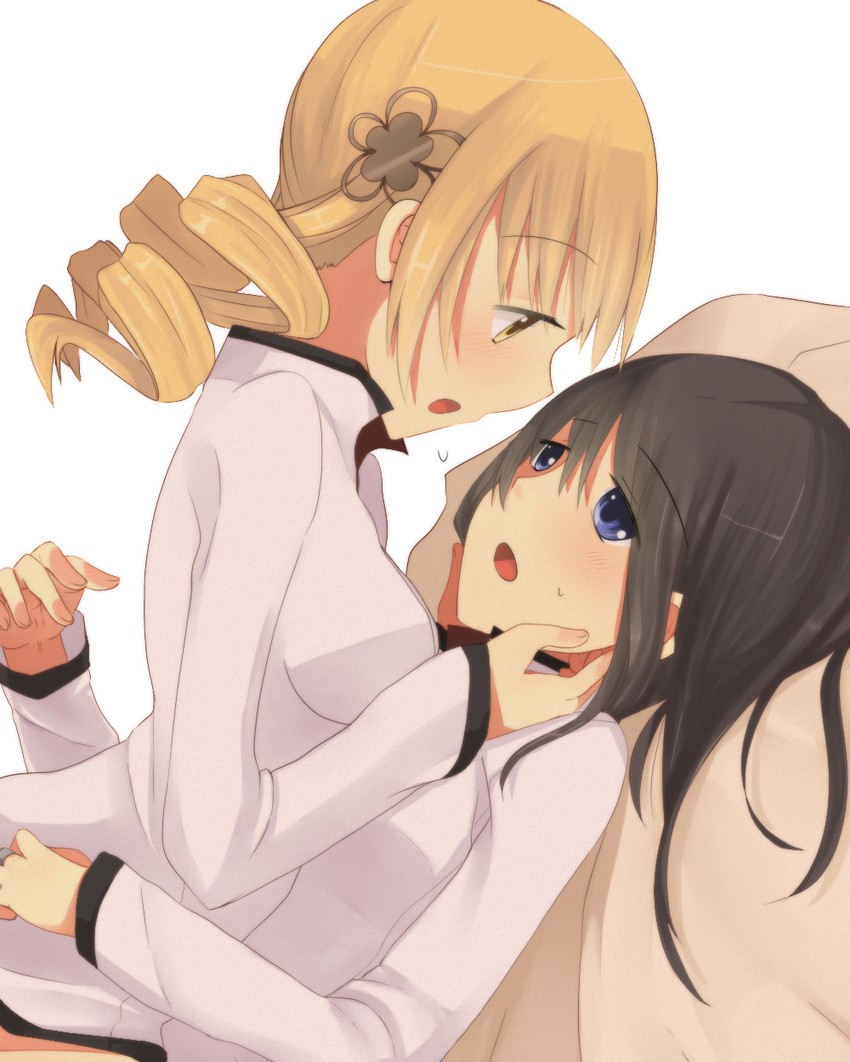 akemi homura and tomoe mami (mahou shoujo madoka magica) drawn by hinagi_(fox_priest)