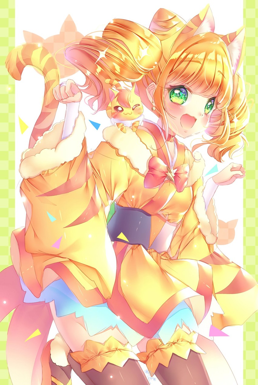 hiramitsu hinata, cure sparkle, and nyatoran (precure and 1 more) drawn by touki_matsuri