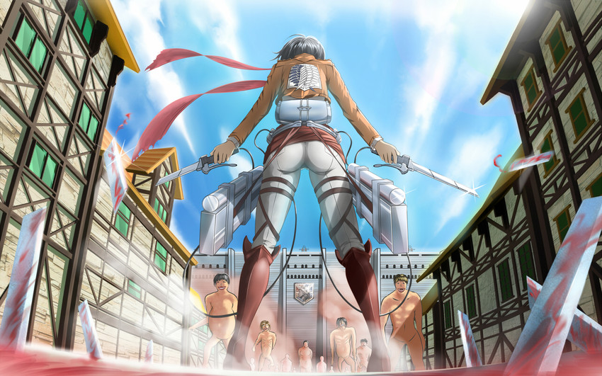 mikasa ackerman and titan (shingeki no kyojin) drawn by brianchan.t.w