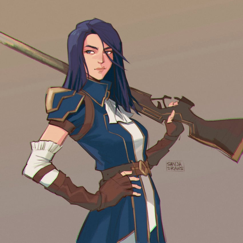 caitlyn and arcane caitlyn (league of legends and 1 more) drawn by sanjadraws