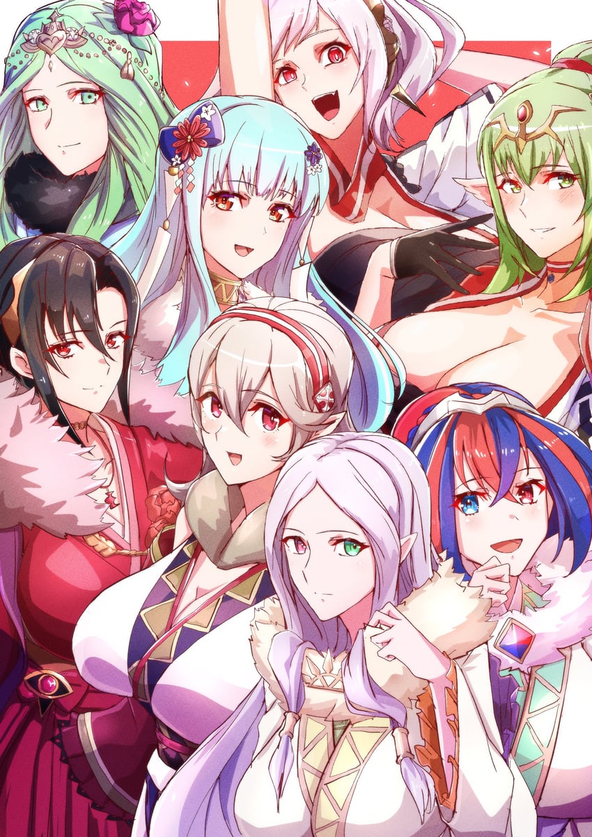 female corrin, female robin, female alear, tiki, rhea, and 3 more (fire emblem and 5 more) drawn by to_(tototo_tk)