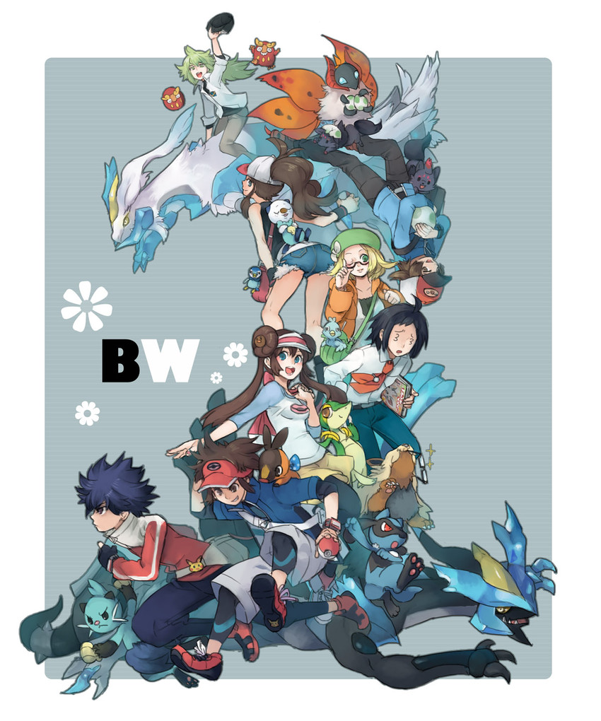pikachu, rosa, hilda, piplup, hilbert, and 18 more (pokemon and 2 more) drawn by mayday