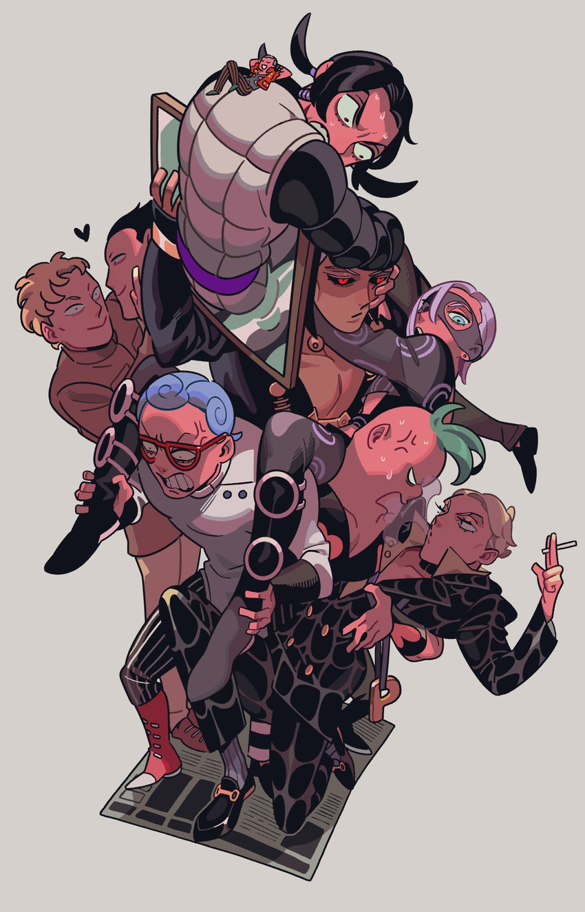 prosciutto, risotto nero, melone, ghiaccio, illuso, and 4 more (jojo no kimyou na bouken and 1 more) drawn by akira_kira