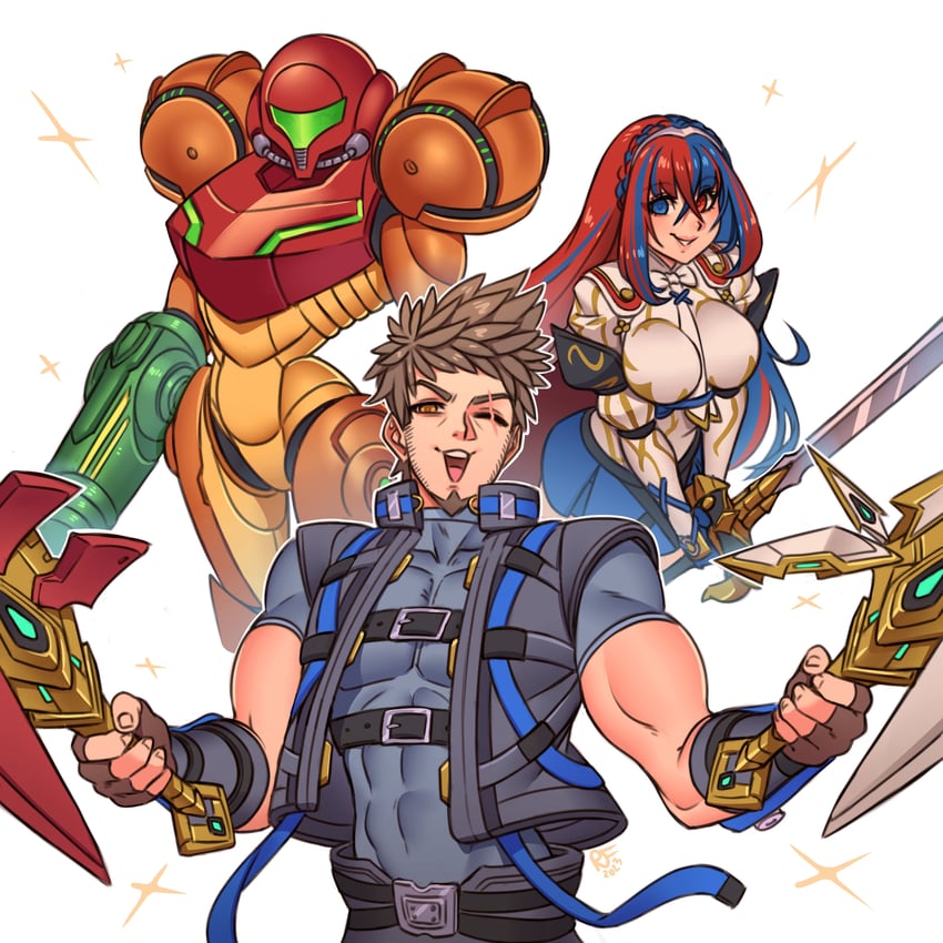 samus aran, female alear, and rex (fire emblem and 6 more) drawn by ravenousruss