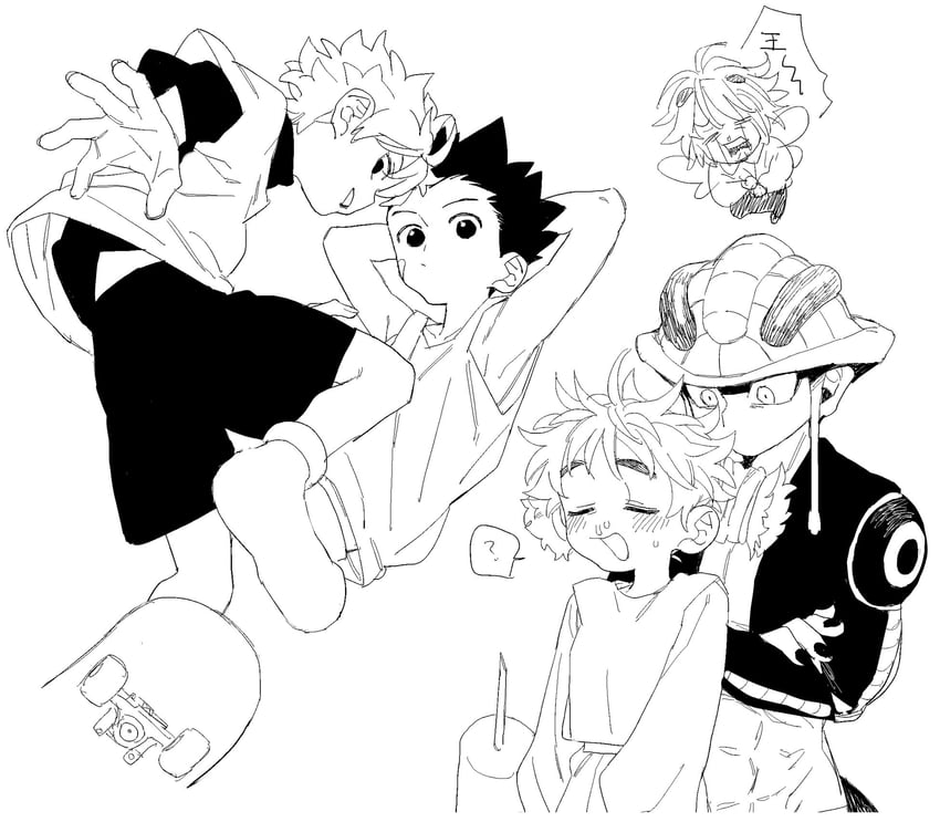killua zoldyck, gon freecss, meruem, komugi, and shaiapouf (hunter x hunter) drawn by dayama