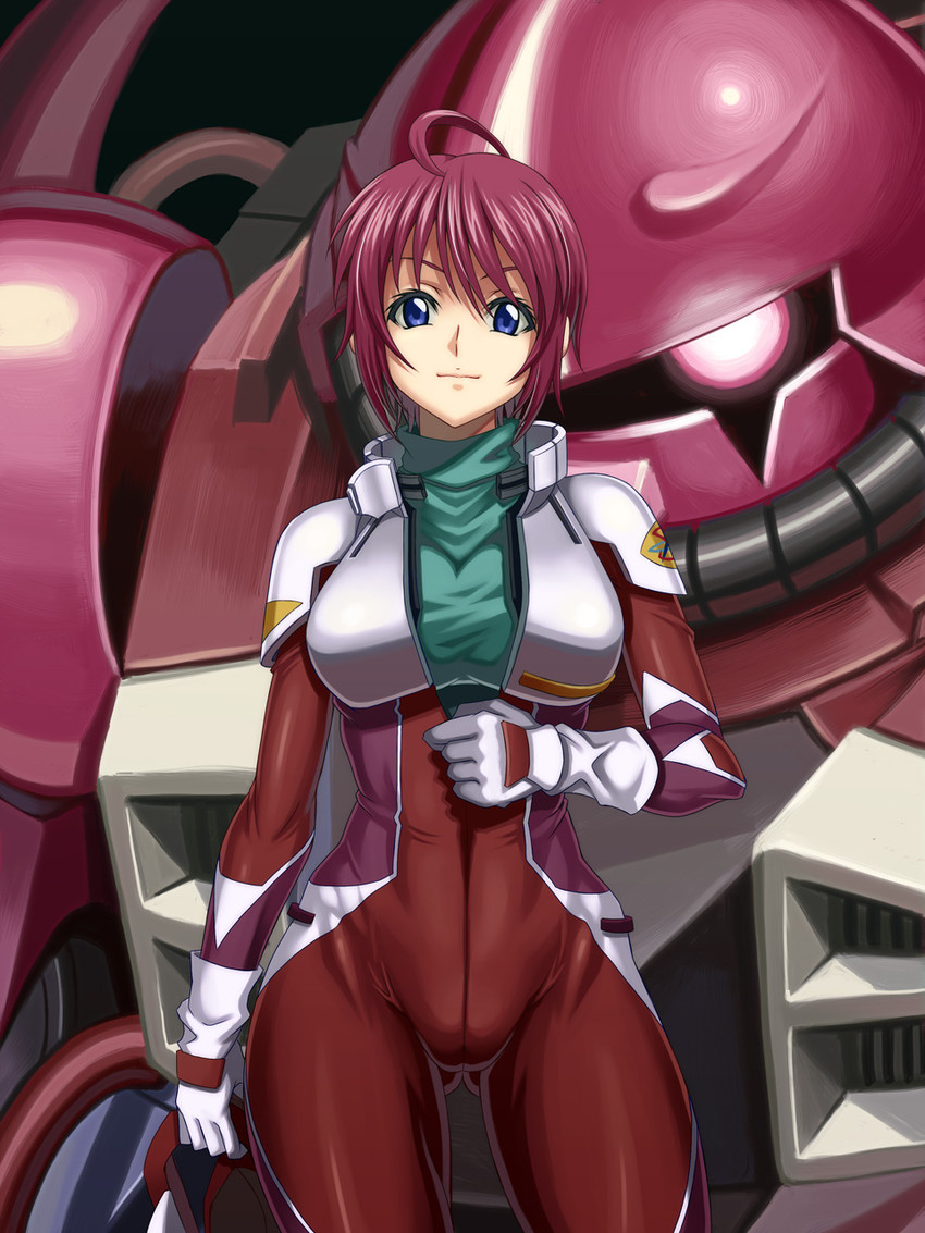 lunamaria hawke, zaku warrior, and zaku warrior lunamaria custom (gundam and 2 more) drawn by syunzou