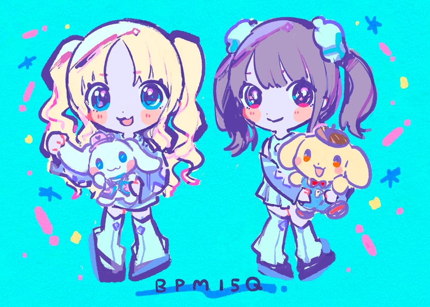 cinnamoroll, pompompurin, nicamoq, and ichigo rinahamu (real life and 3 more) drawn by kiato