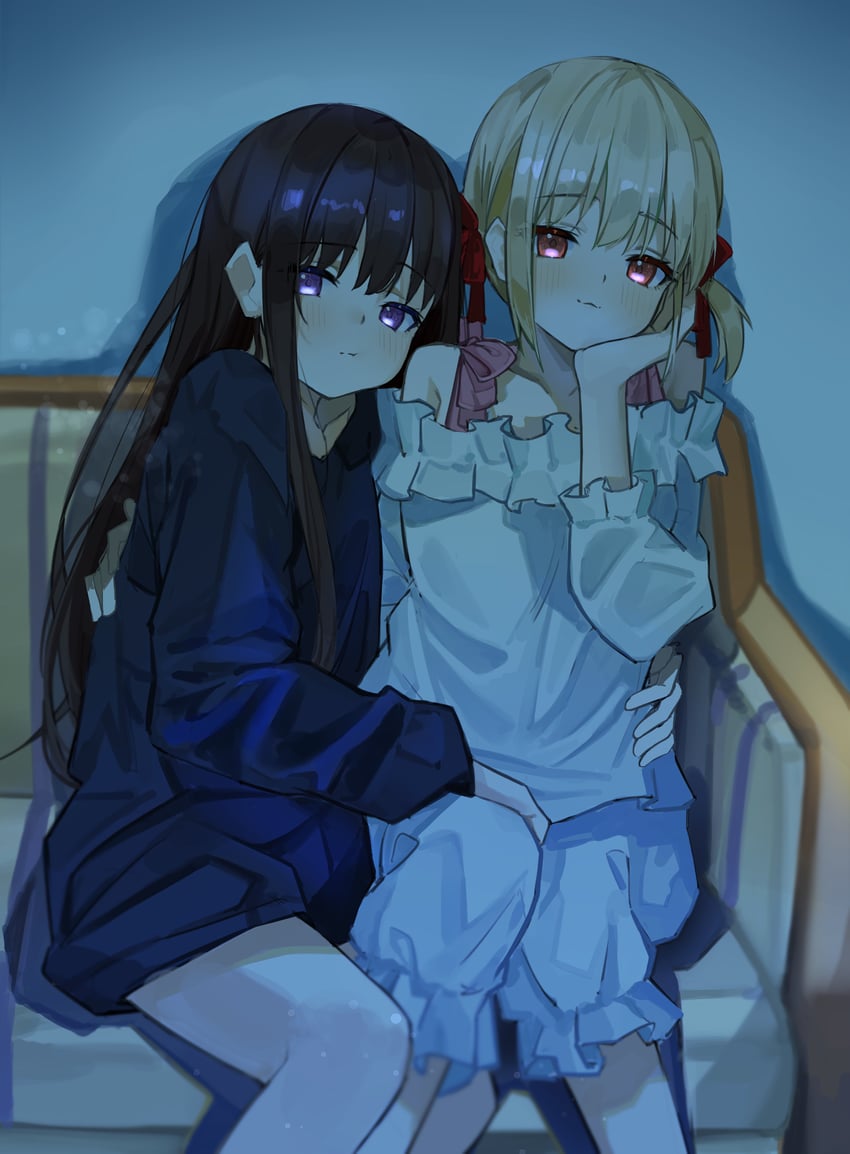 nishikigi chisato and inoue takina (lycoris recoil) drawn by nappi0110