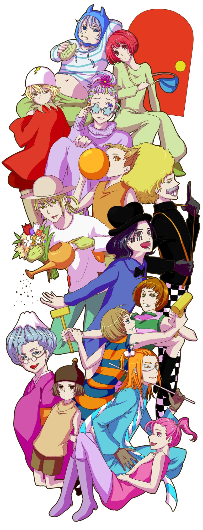 karankoron, melodinu, sabo sabo, dongurin, ken ban, and 9 more (dekoboko friends) drawn by andu-ril