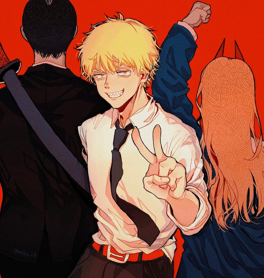 power, denji, and hayakawa aki (chainsaw man) drawn by miba