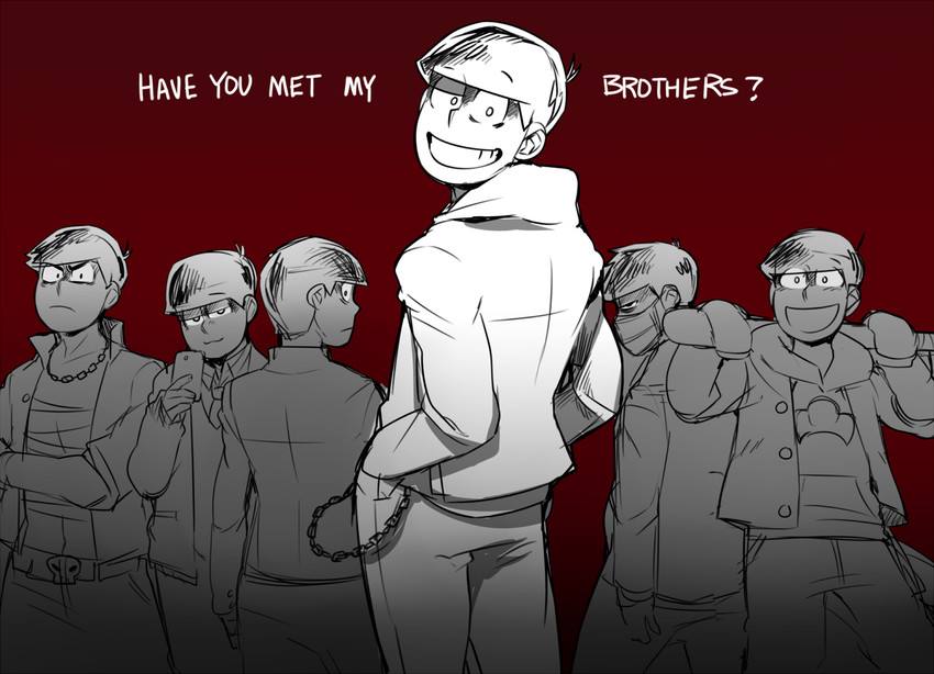 matsuno osomatsu, matsuno karamatsu, matsuno ichimatsu, matsuno jyushimatsu, matsuno choromatsu, and 1 more (osomatsu and 1 more) drawn by nyaph