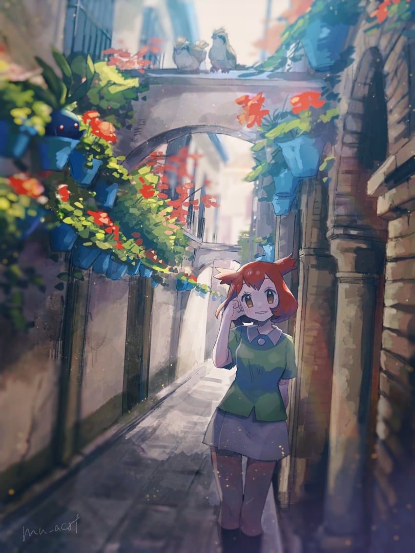 oddish, pidgey, and bianca (pokemon and 1 more) drawn by hanenbo