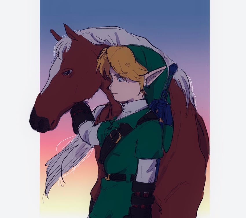 link and epona (the legend of zelda and 1 more) drawn by yamori_(yamoooon21)