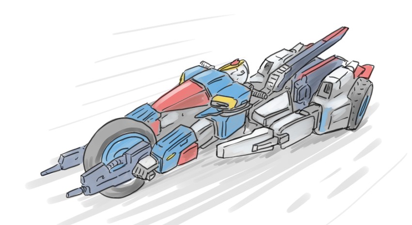 zeta gundam and mega rider (gundam and 2 more) drawn by niiyan