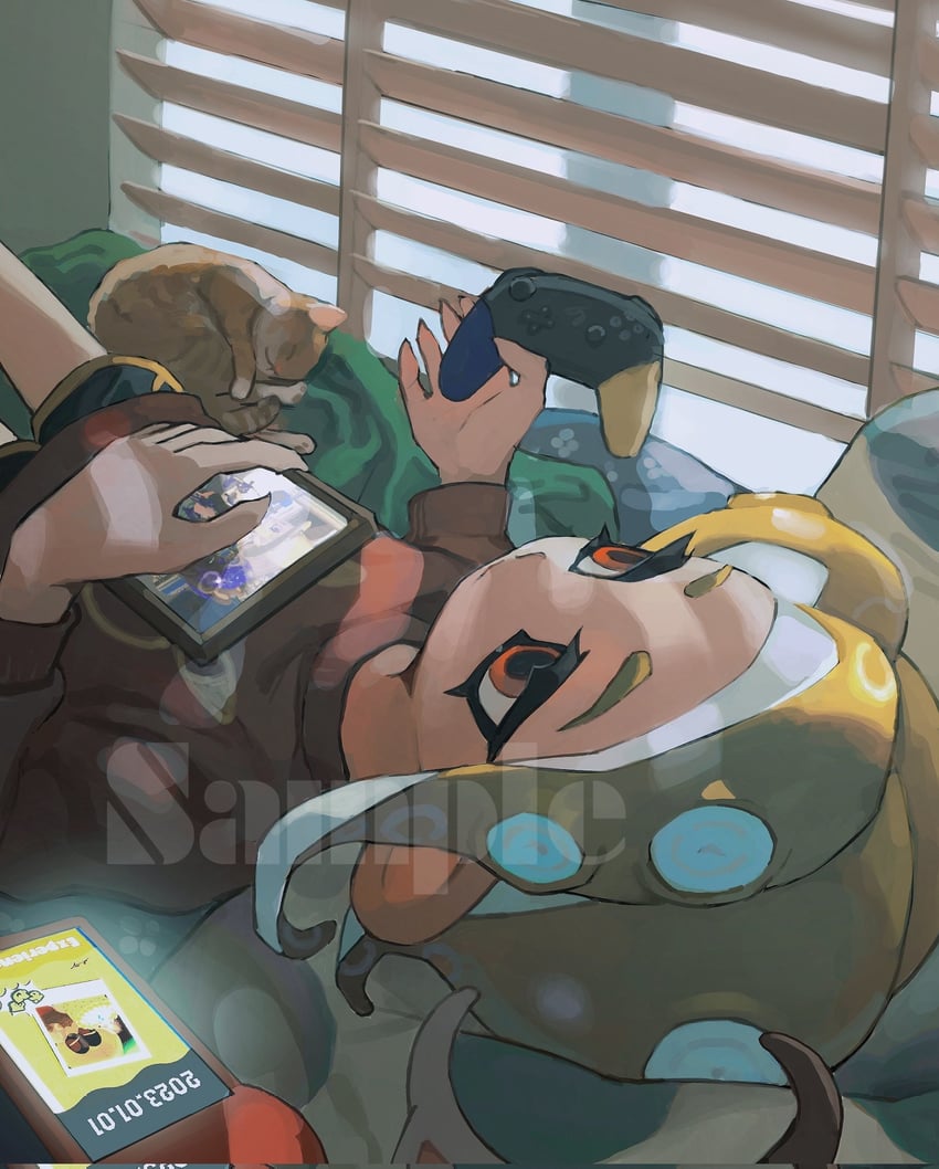 octoling player character and octoling girl (splatoon and 1 more) drawn by miko_(15476997)