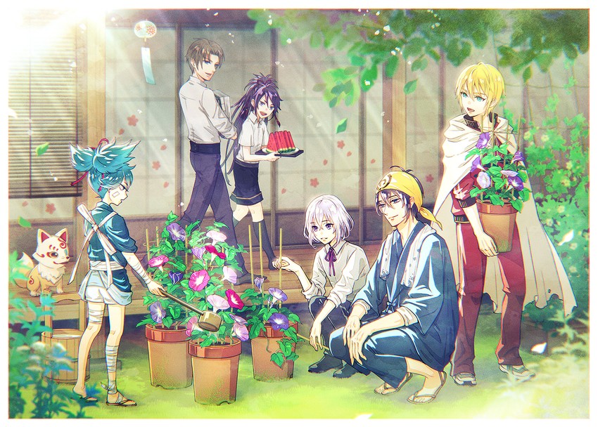 mikazuki munechika, honebami toushirou, sayo samonji, yamanbagiri kunihiro, heshikiri hasebe, and 2 more (touken ranbu) drawn by yuma_(yuma001959)