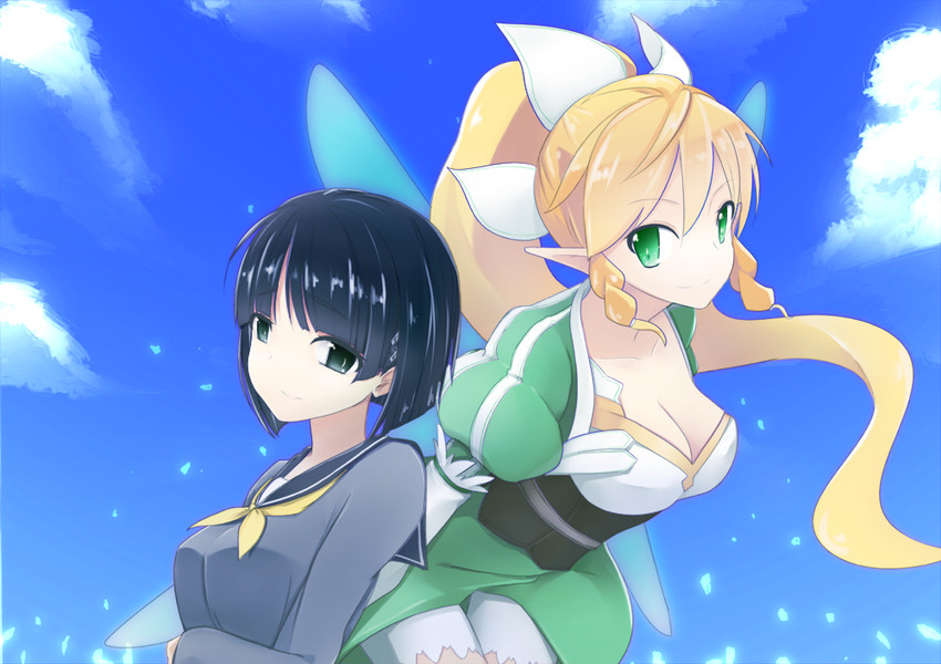 kirigaya suguha and leafa (sword art online) drawn by pon_(shind_997)