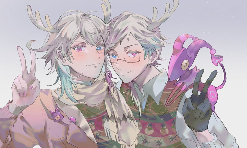gavis bettel, phantom, bettel 2, and bettelion (holostars and 1 more) drawn by riz_tempura