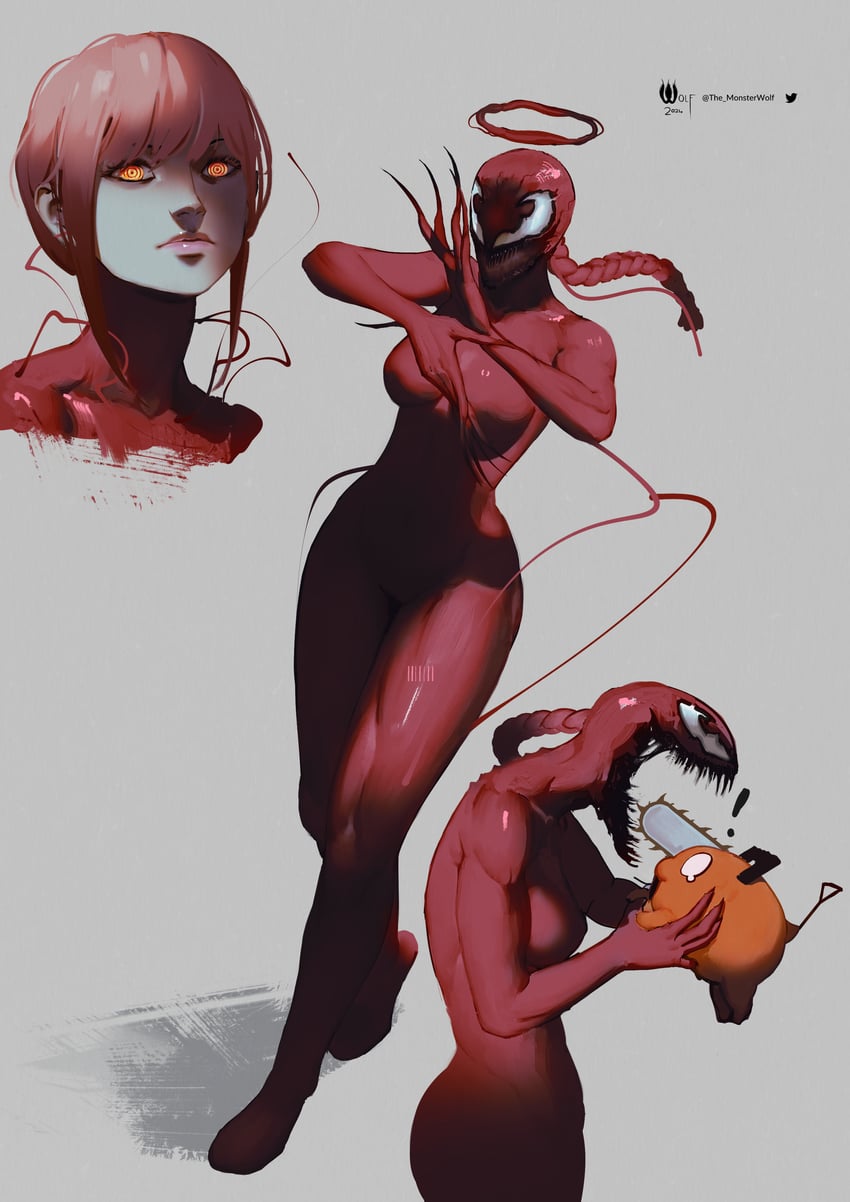 makima, pochita, and carnage (chainsaw man and 1 more) drawn by monster_wolf