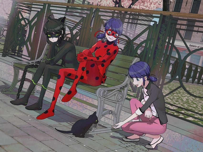 marinette dupain-cheng, ladybug, and lady noir (miraculous ladybug) drawn by lb_black22