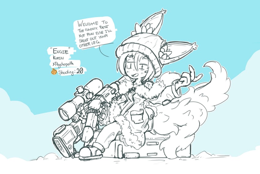 pawn and kurin (rimworld) drawn by flamebunnyy
