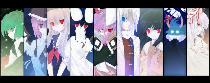 reisen udongein inaba, fujiwara no mokou, kamishirasawa keine, houraisan kaguya, mystia lorelei, and 4 more (touhou and 1 more) drawn by auer