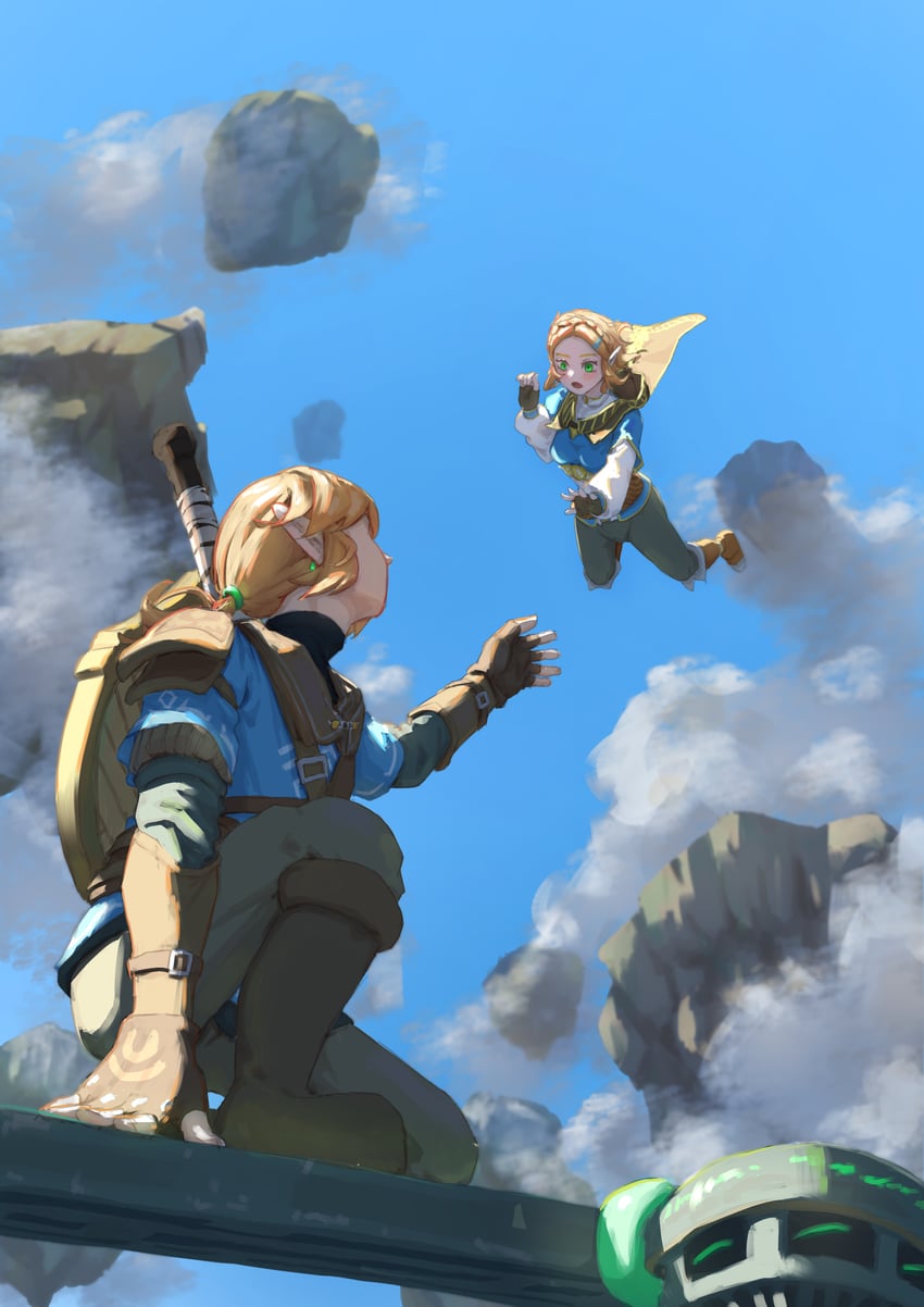 link and princess zelda (the legend of zelda and 1 more) drawn by asuka-w