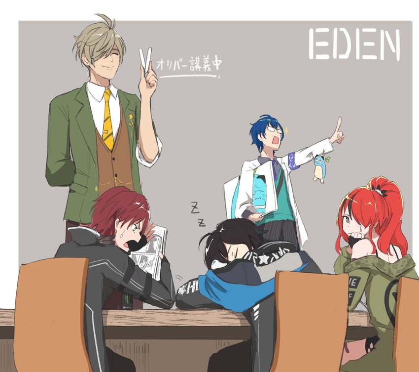 lain paterson, leos vincent, lauren iroas, mameneko, oliver evans, and 1 more (nijisanji) drawn by pre_sktch