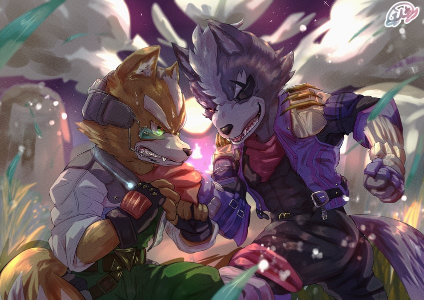 fox mccloud and wolf o'donnell (super smash bros. and 1 more) drawn by enso_turtle