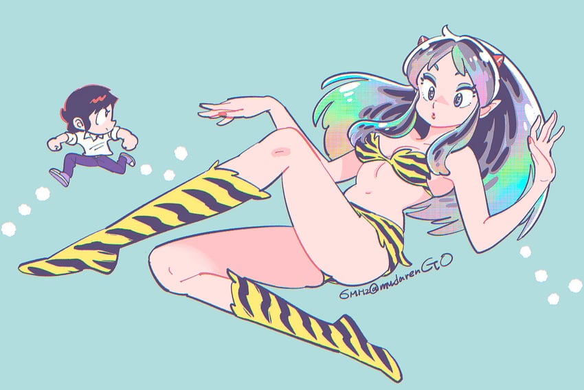 lum and moroboshi ataru (urusei yatsura) drawn by muda_rengou_to_ziggy_stardust