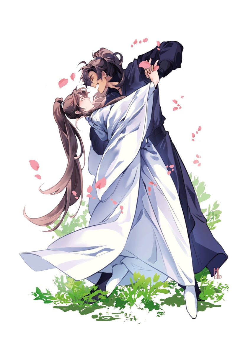 chu wanning and mo ran (erha he ta de bai mao shizun) drawn by misho