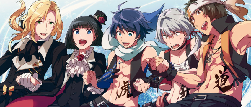kizaki ren, taiga takeru, enjoji michiru, kagura rei, and tsuzuki kei (idolmaster and 1 more) drawn by maguro_(ma-glo)