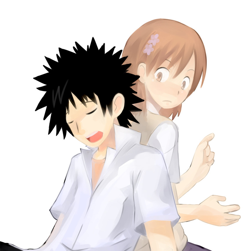 misaka mikoto and kamijou touma (toaru majutsu no index) drawn by enoki_p