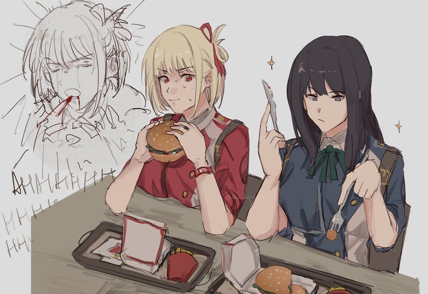 nishikigi chisato and inoue takina (lycoris recoil) drawn by the_quipper