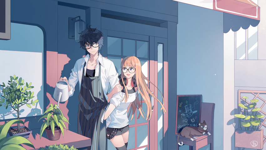 amamiya ren, sakura futaba, and morgana (persona and 1 more) drawn by ling_(qq499324501)