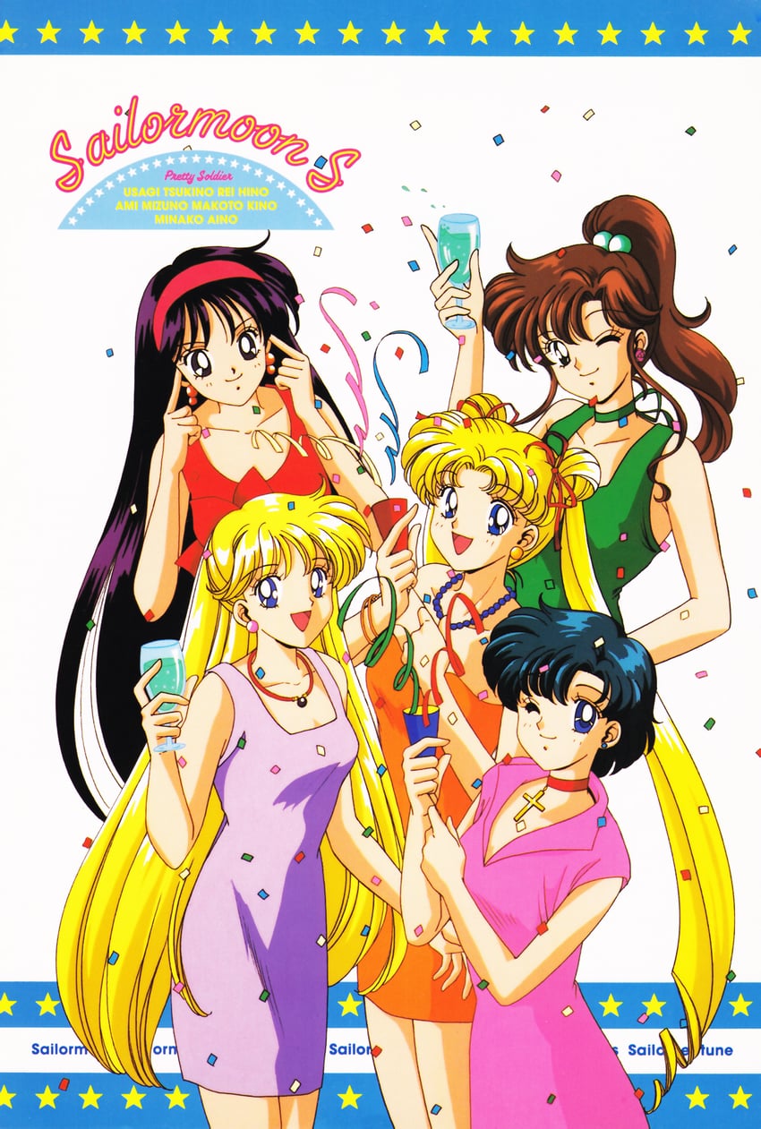 tsukino usagi, mizuno ami, aino minako, hino rei, and kino makoto (bishoujo senshi sailor moon and 1 more) drawn by tominaga_mari