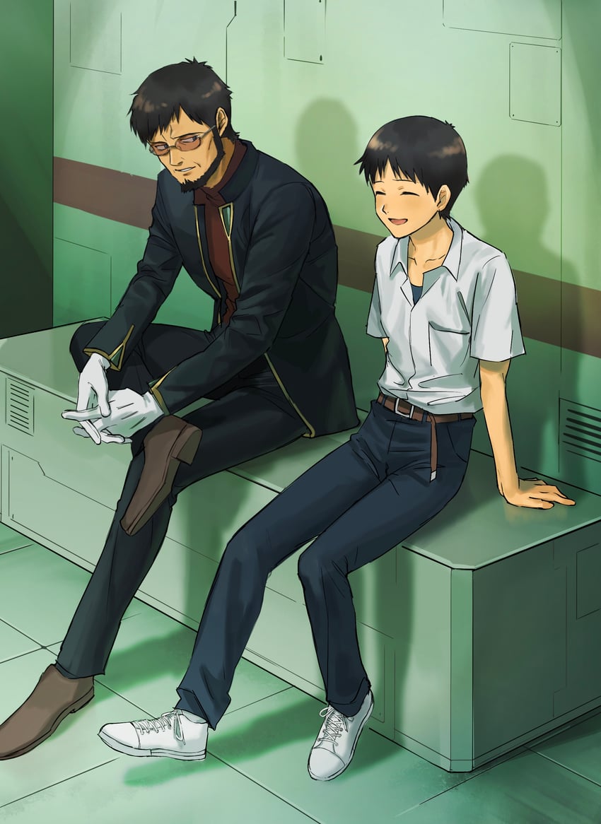 ikari shinji and ikari gendou (neon genesis evangelion) drawn by rott_ur