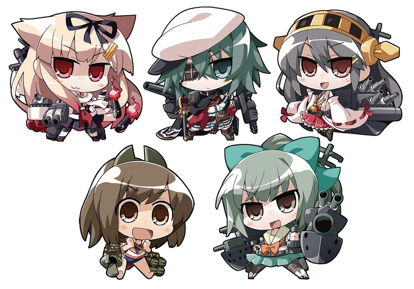 yuudachi, haruna, yuudachi kai ni, yuubari, kiso, and 2 more (kantai collection) drawn by akaneya