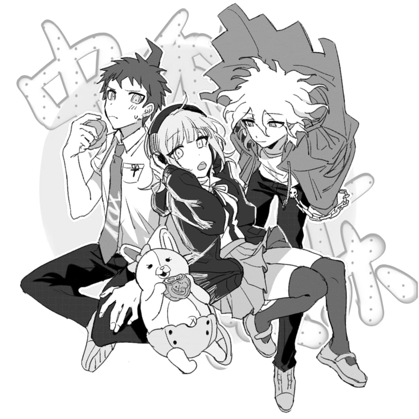 nanami chiaki, komaeda nagito, hinata hajime, monokuma, and monomi (danganronpa and 1 more) drawn by heichiyo