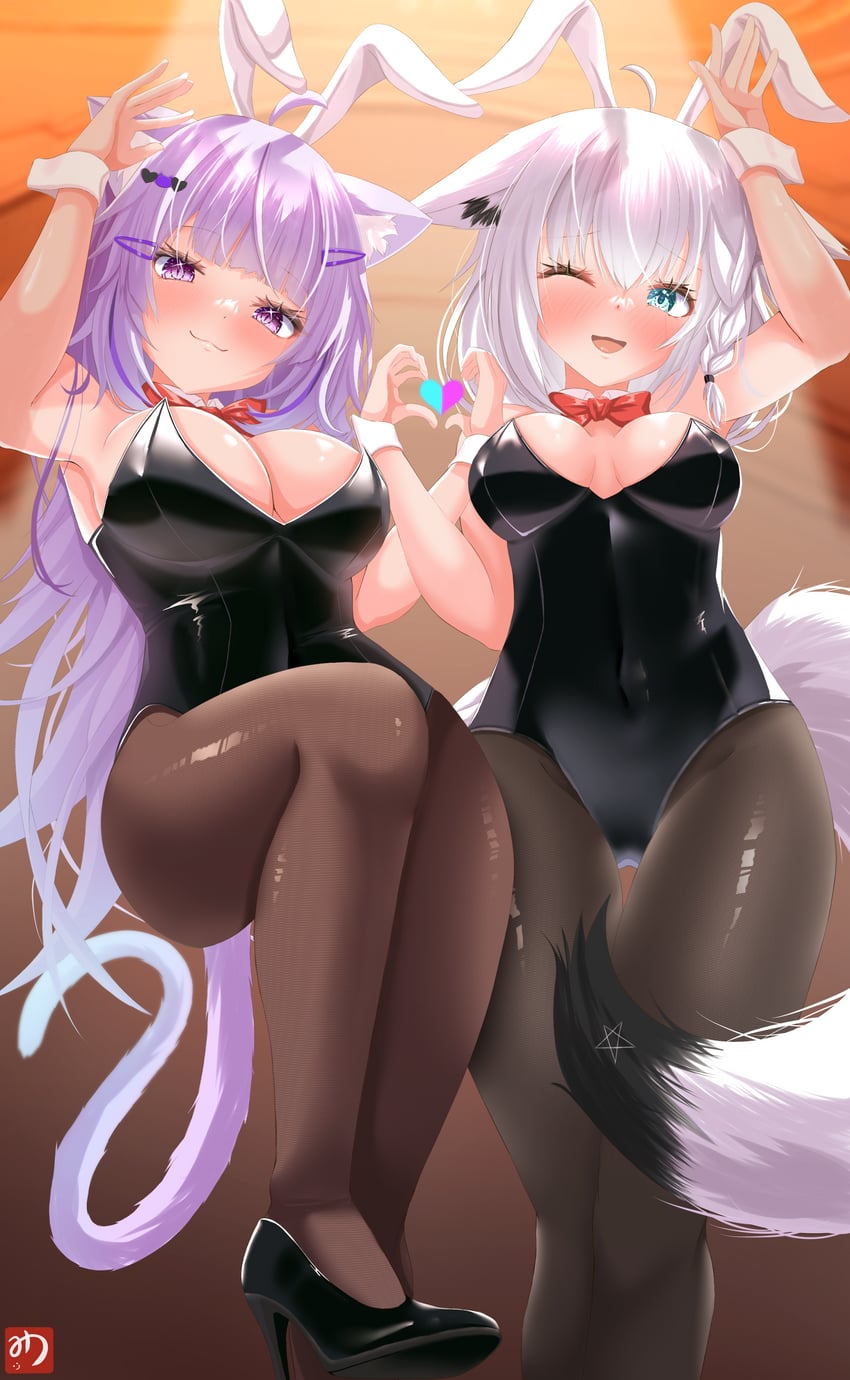 shirakami fubuki and nekomata okayu (hololive) drawn by muutsu_(maxwell0916)