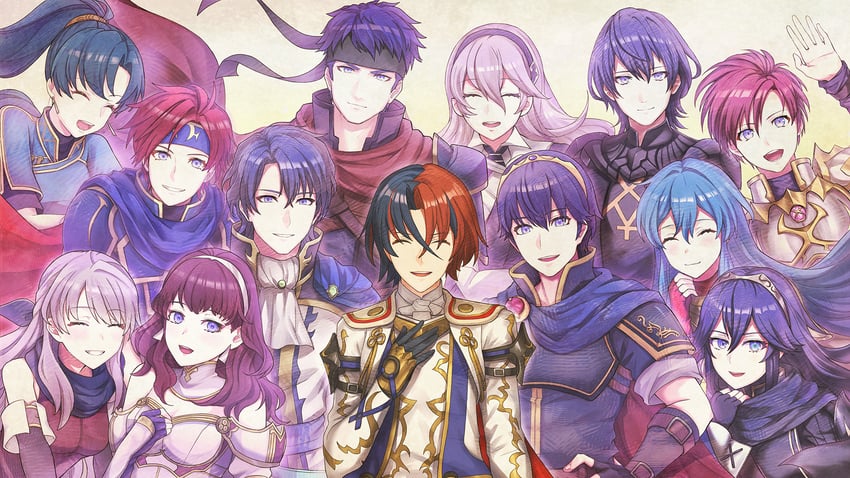 male alear, marth, lyn, lucina, celica, and 8 more (fire emblem and 12 more) drawn by mika_pikazo