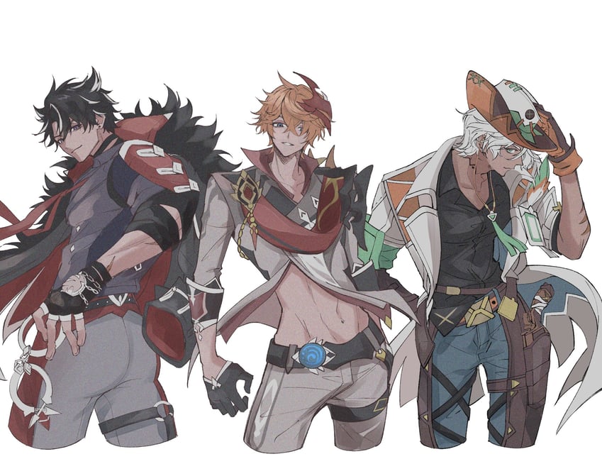 tartaglia, wriothesley, and ifa (genshin impact) drawn by 1_sik_i
