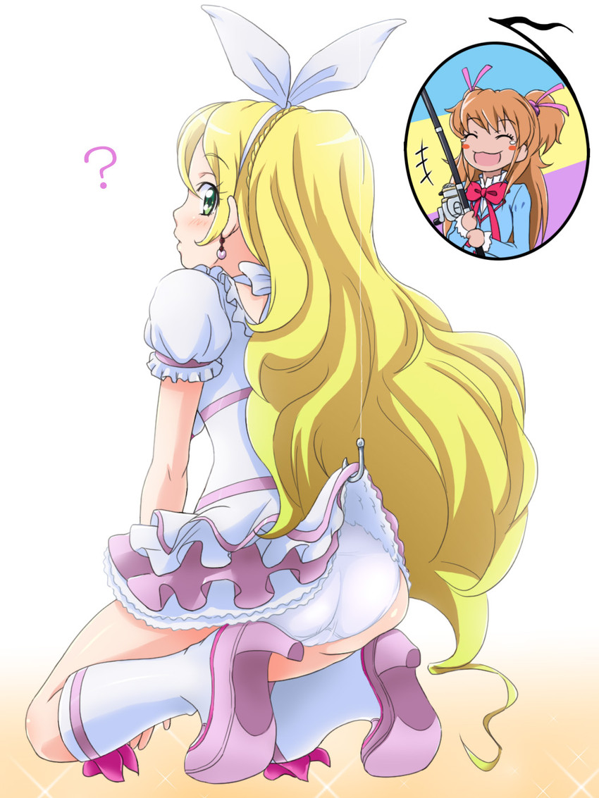houjou hibiki, minamino kanade, and cure rhythm (precure and 1 more) drawn by mameshiba_(pixiv_59310)