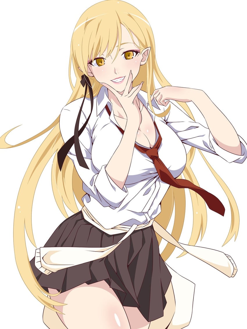 oshino shinobu and kiss-shot acerola-orion heart-under-blade (monogatari) drawn by guchiknight