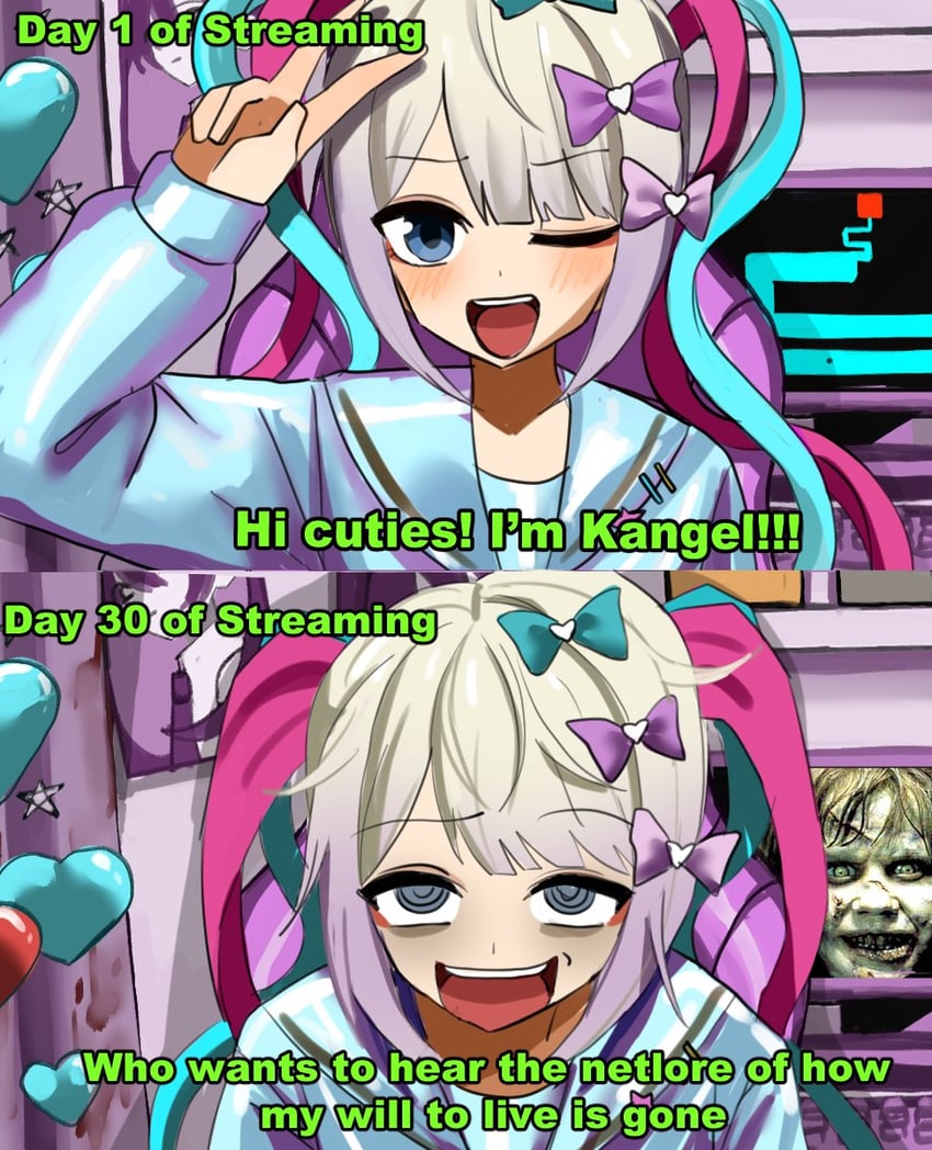 chouzetsusaikawa tenshi-chan and regan macneil (needy girl overdose and 1 more) drawn by mykokampfwagen